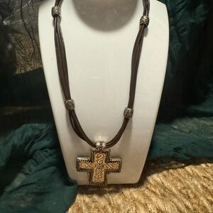 Cross Crucifix 🎁 on Leather Cord with Beads Necklace